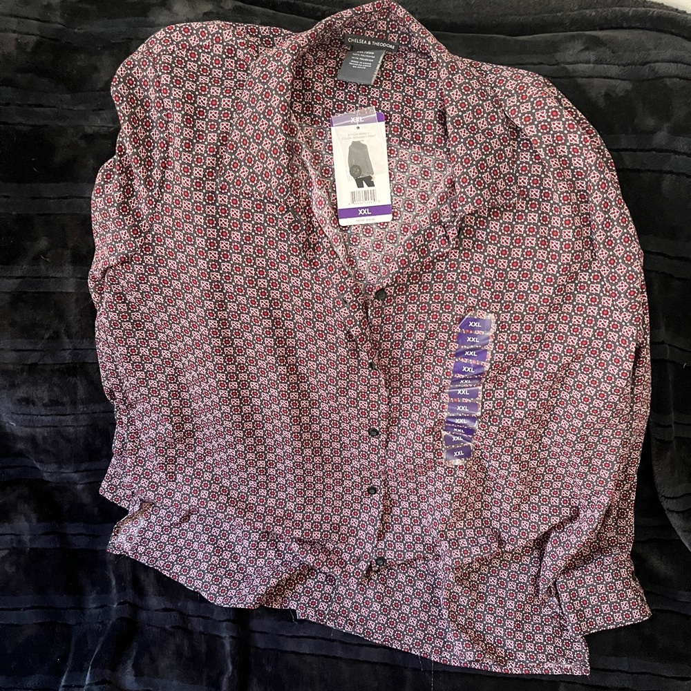 Red / grey print long sleeve button down